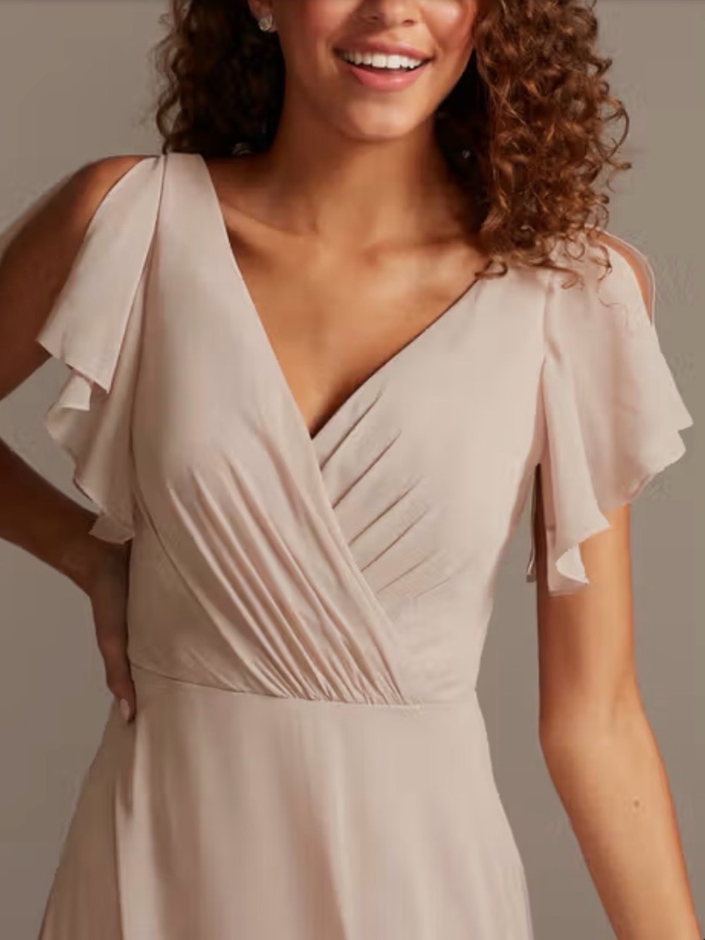 David's Bridal Wine V-Neck Flutter Sleeve Maxi Dress Bridesmaid Wedding Prom 10 - Picture 10 of 11